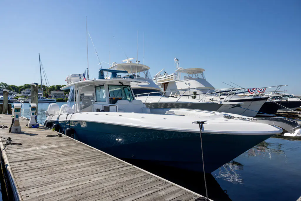The Elite docked at Flying Bridge Marina in Falmouth, Massachusetts